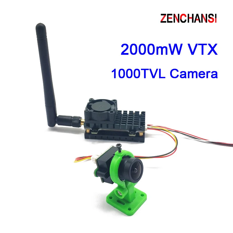 Over 20Km Range 5.8Ghz 2W FPV Wireless Transmitter 2000MW 48CH Video AV Audio Sender and 2.8mm CMOS 1000TVL camera for RC Drone