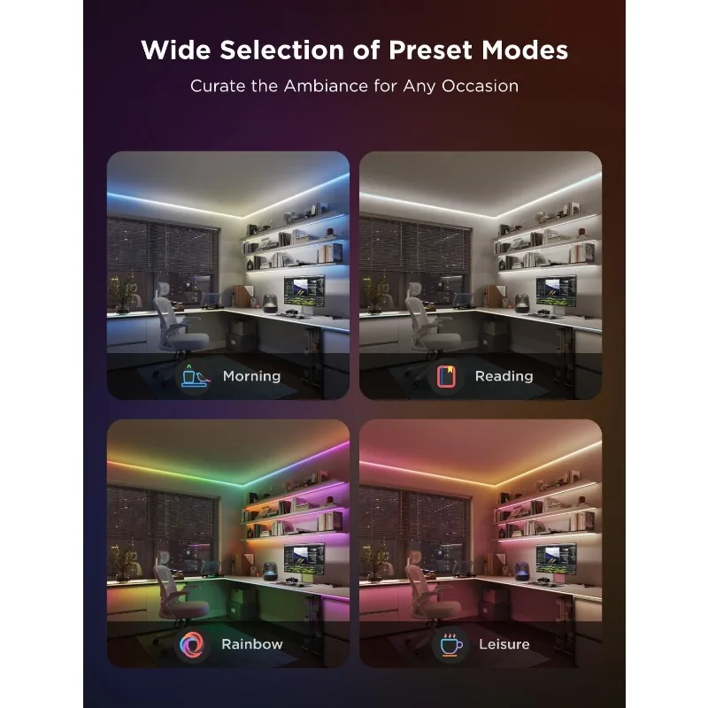 COB LED Strip Light Pro, luzes LED para quarto compatível com Alexa, Google Assistant e Matter, luz RGBICW com quente