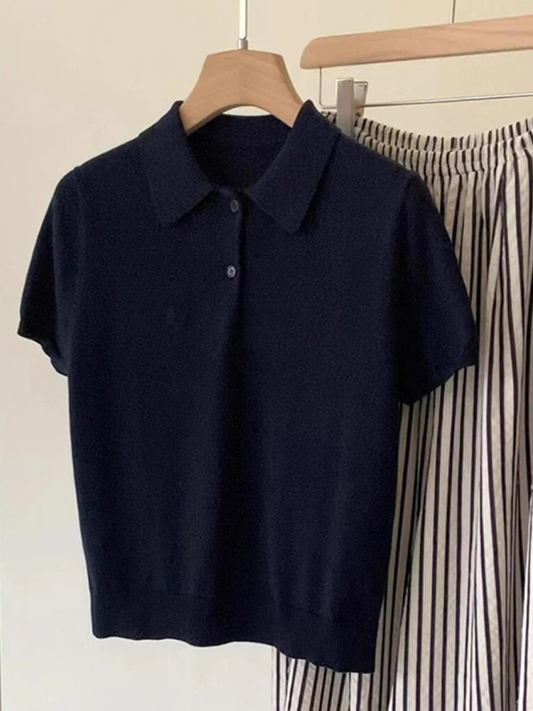 

Korean Sle Collar Sweater T-irt Women's Slim Fit ort Sve Overhead Top Faionable Versatile Basic Summer Wear