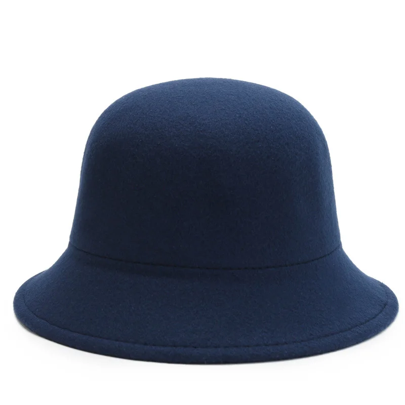 Vintage Wool Felt Hat Women Elegant Bucket Cap Fall Winter Top Hats Simple Solid Color Church Jazz Cap Ladies Dome Fedoras Caps