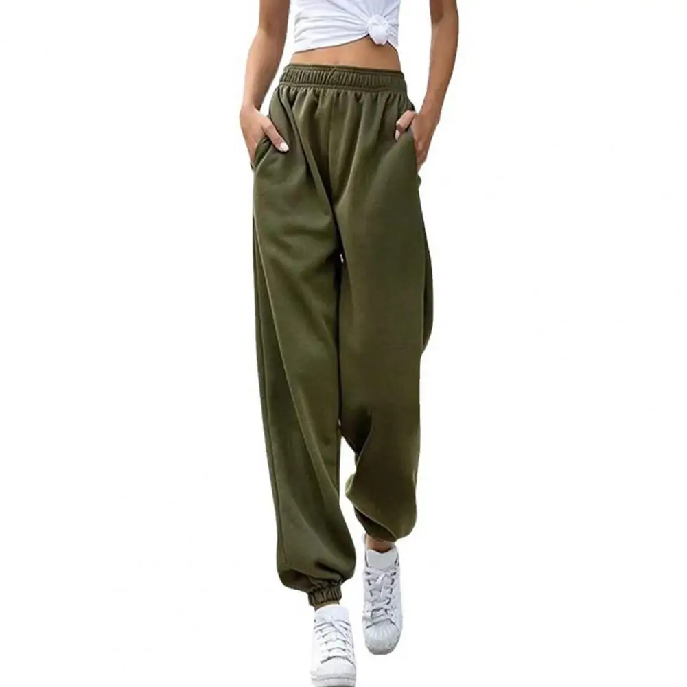 Elastic Waist Women Pants Stylish Wide Leg Women's Trousers Elastic Waist Loose Fit with Soft Fabric Pockets for Spring Autumn