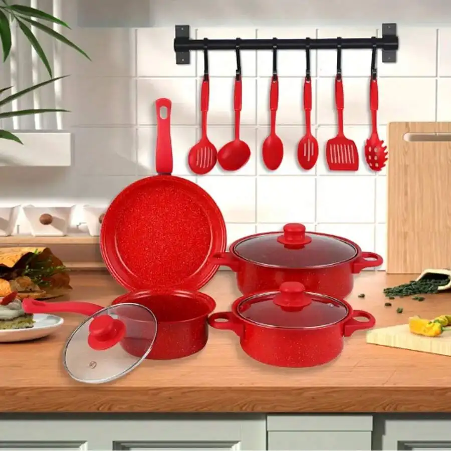 Nonstick Cookware Set, 13pcs Pots And Pans Set Non-Stick, Portable Lightweight Camping Cookware Kits With Glass Lids And Nylon U