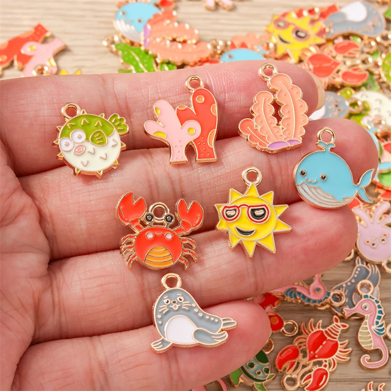 10 Stück Mix süße Meereslebewesen Charms Emaille Oktopus Hummer Krabbe Charms Anhänger für Schmuckherstellung Halsketten Ohrringe DIY Geschenke – Detail 3