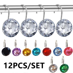 New 12Pcs Acrylic Round Bling Rhinestone Shower Curtain Hooks Bathroom Supplies Round Rhinestone Easy Install Bathroom Supplies