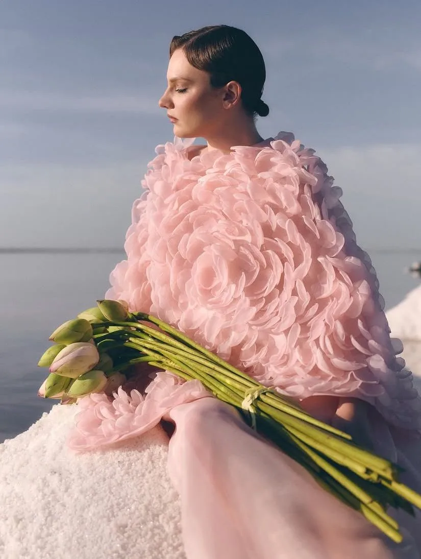 Blusa rosa bonita feminina feita sob encomenda floral 3d flor blusa feminina jaqueta em camadas photoshoot