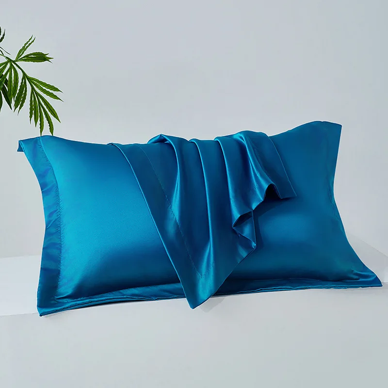 

2025 new summer solid color ice silk pillowcase cool pillowcase washed silk student dormitory home pillowcase pair