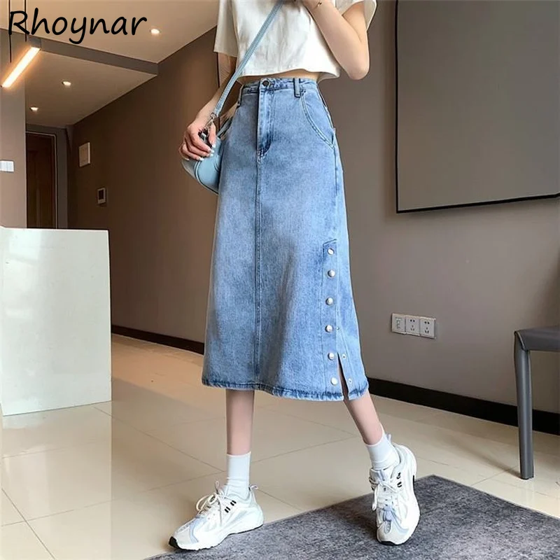 Spódnice Damskie Jednolite Z Rozcięciem Z Boku Guziki Prosty Krój Retro Eleganckie Codzienne Słodkie Podstawowe Uniwersalne Szykowne Ins College Letnie Nowe Młodzieżowe