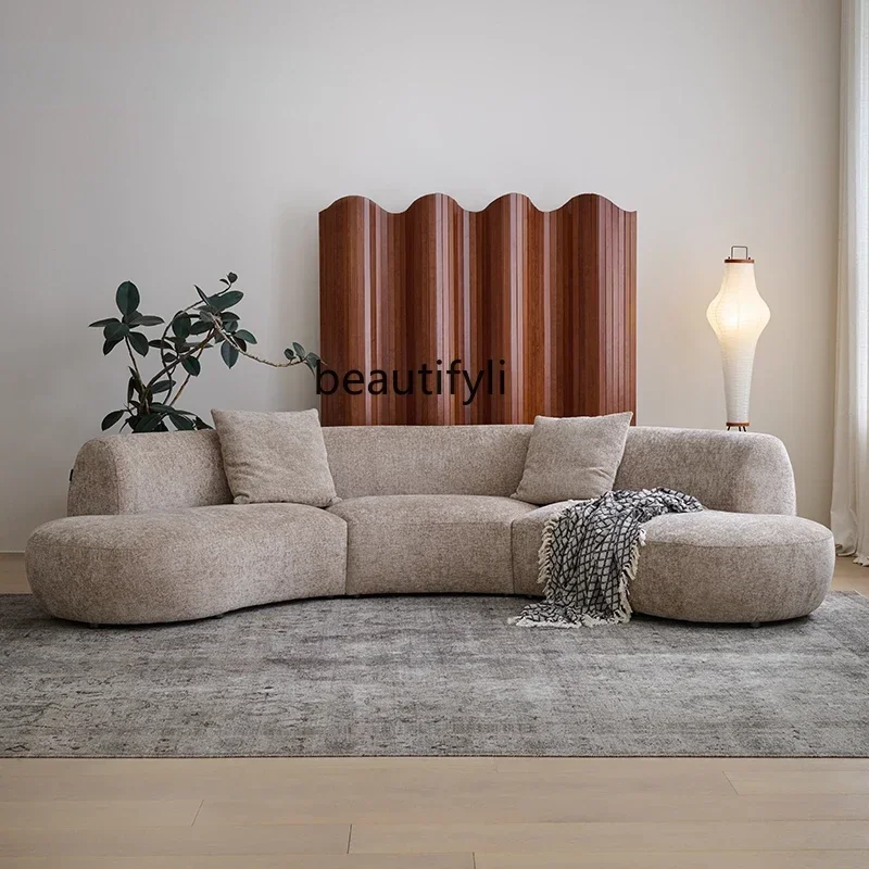 Sofa wabi sandy wind large flat-floor villa fabric sofa retro medieval curved special-shaped sofa