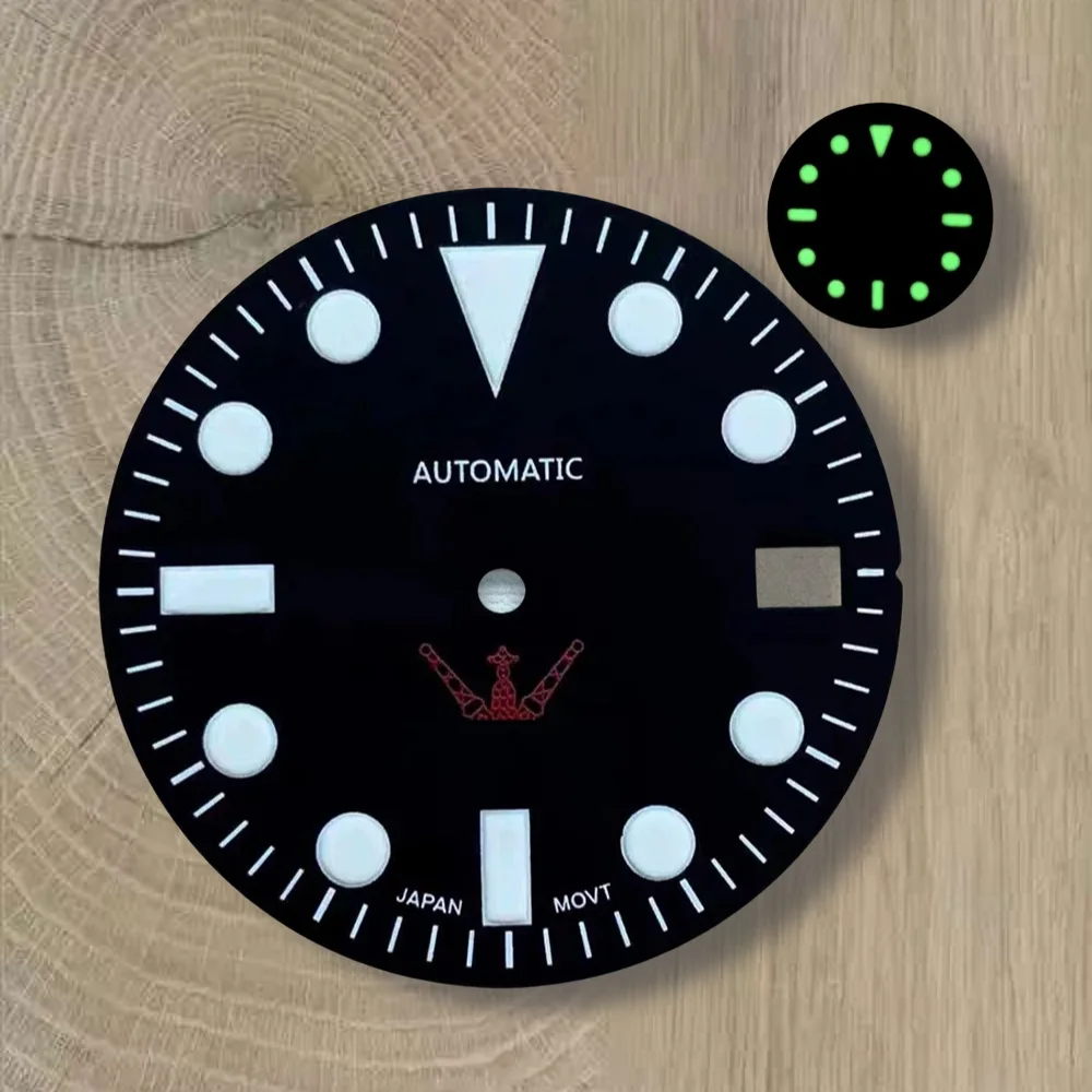 28.5mm Retro SUB Dial S Logo NH35 Dial Fit 3/3.8/4.2 O'clock Crown Green Luminous Watches Accessories For NH35/NH36 Movement