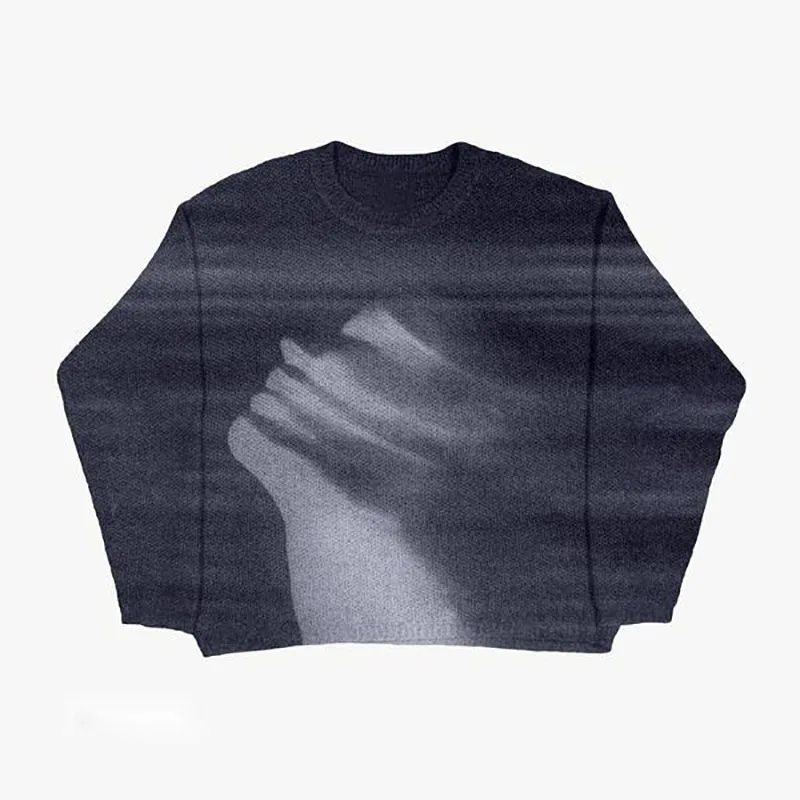 

Y2K Ladies casual sweater street sweater knitted sweater painting anime demon hip-hop knitted pattern retro pullover sweater