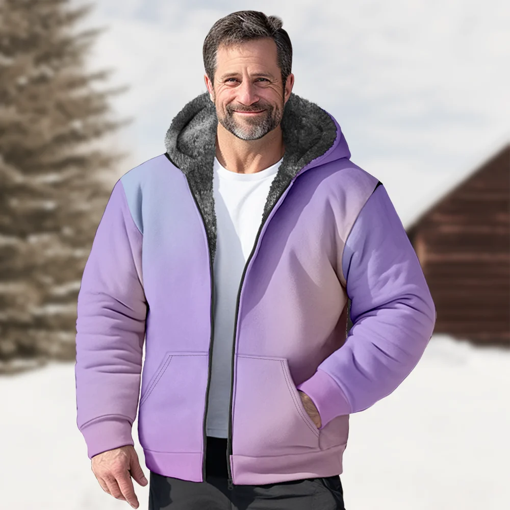 Men's Winter Jackets Coats,Purple Gradient Pattern Cotton Clothes Overcoat Hooded-collar Outdoor Traveling