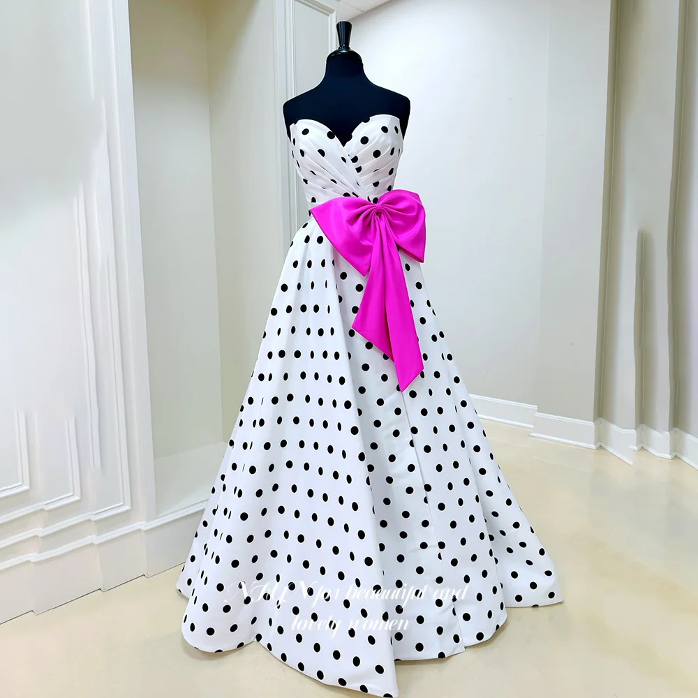 

NFYN Black Dotted Prom Dress Sweetheart Party Dress with Bows Strapless Evening Dress for Arabic Women حزب فساتين