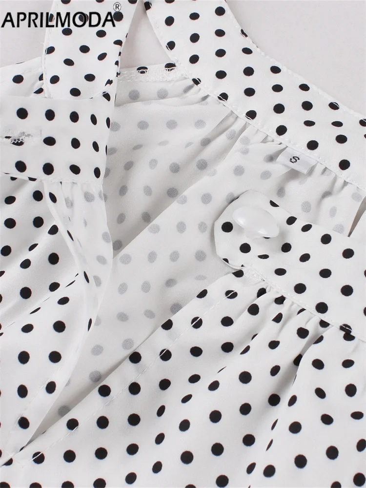 2025, Sommer, ärmellos, Neckholder, lässig, Patchwork, Damenkleid, elegant, rosa, blau, grün, gepunktet, Midi-Laufsteg, kurze Kleider