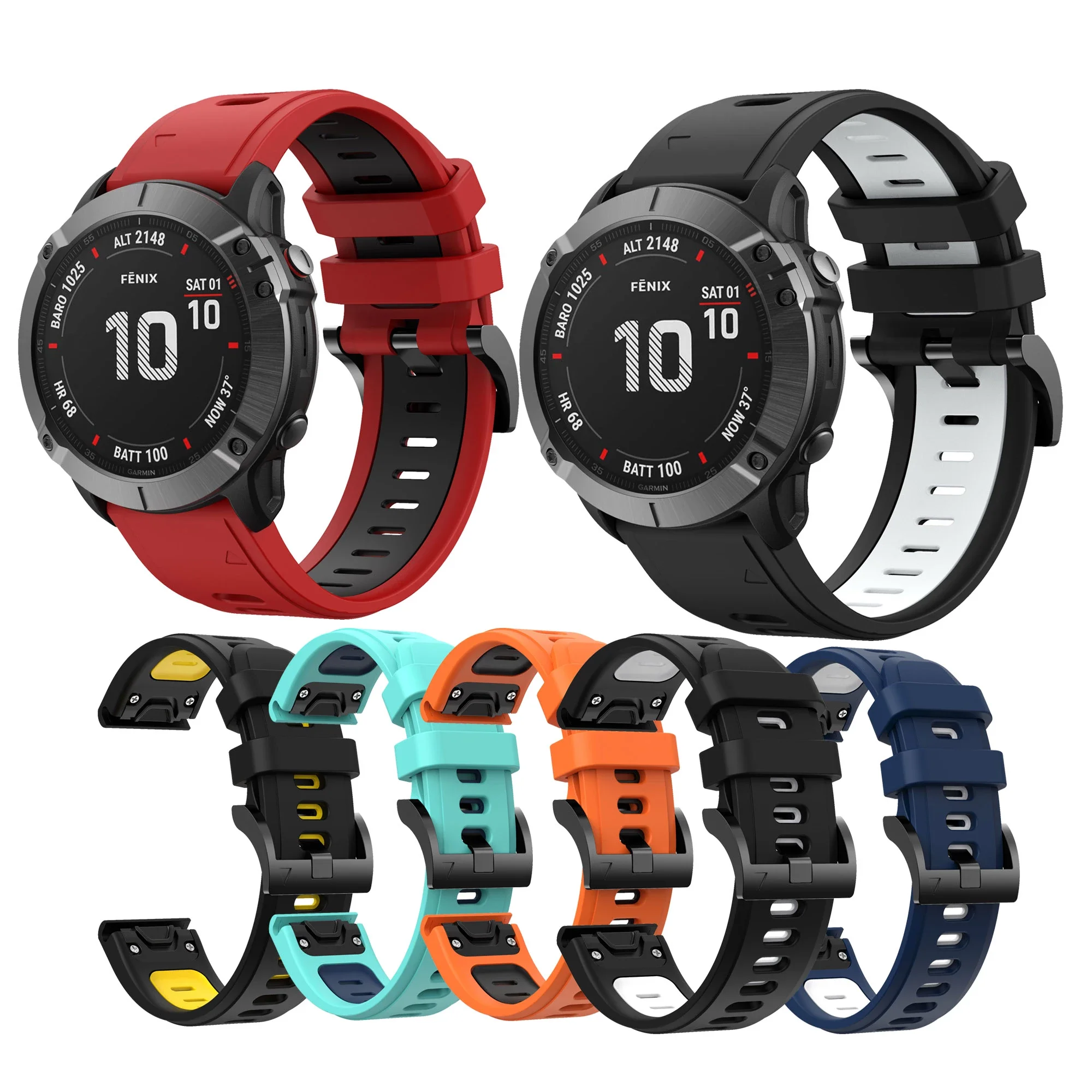 Fenix6x Quick Release Silicone Band Strap for Garmin Fenix 6X Two-Colors Strap 26mm Band Fenix 6x Watch Watchbands Wristband