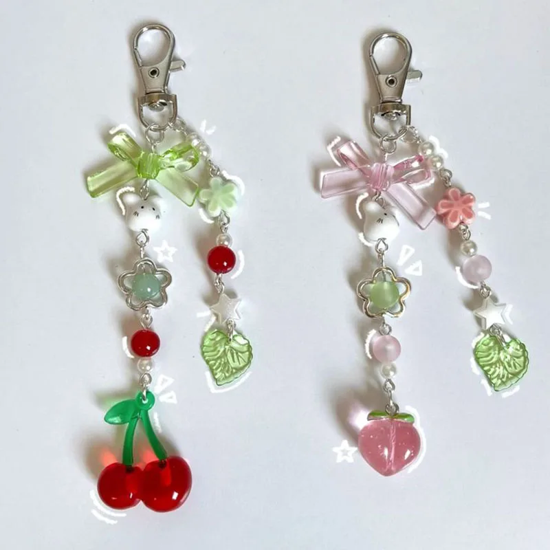 fruit bunny beaded keychains peach y2k