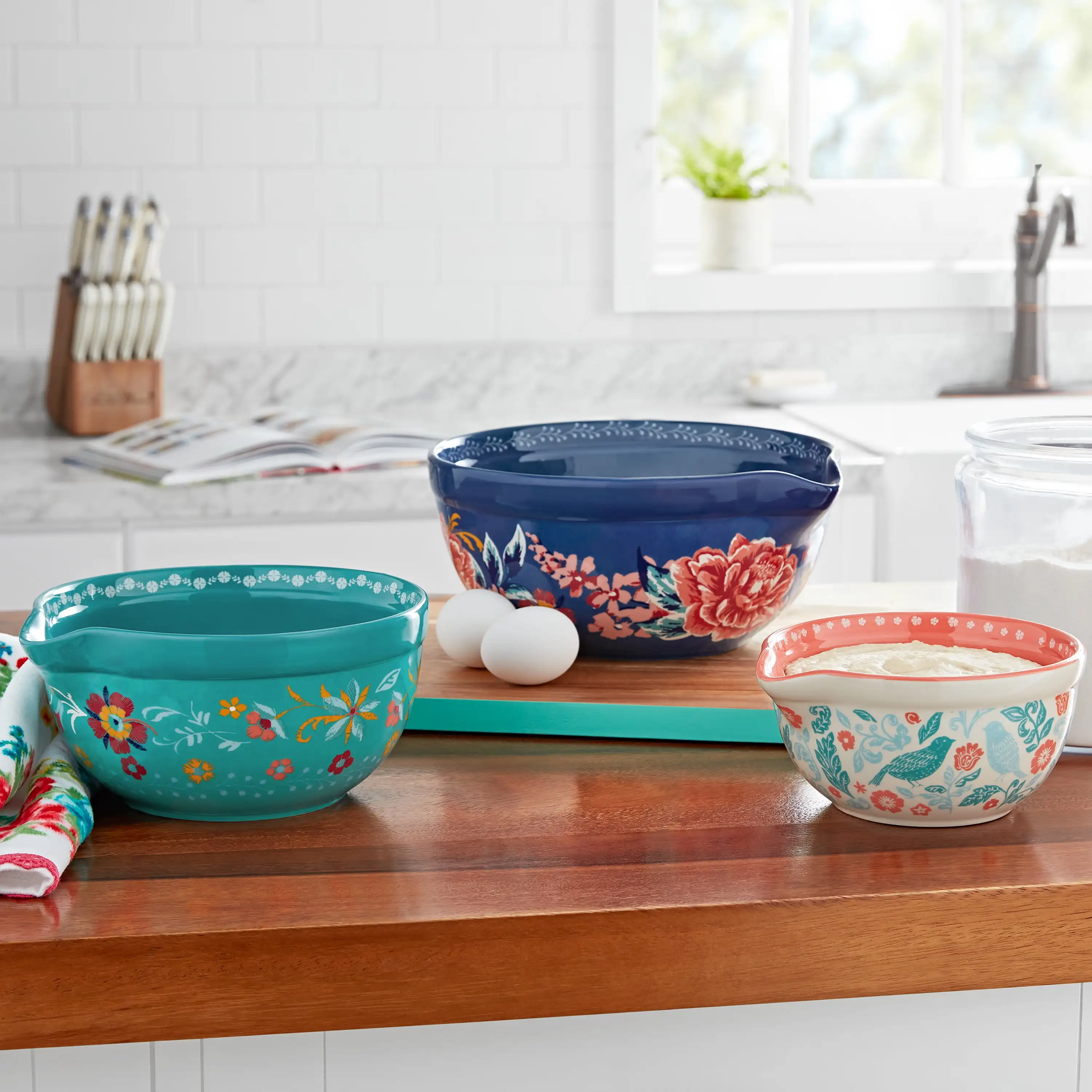 Keepsake Floral 3-Piece Ceramic Mixing Bowl Set Dishwasher and Microwave Safe Practical and Convenient