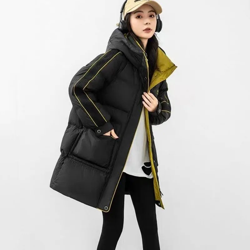 

Women's Long down Cotton Jacket Korean Style Thick Warm Quilted Winter Coat with Hood Parka Overcoat Female Cotton Clothes