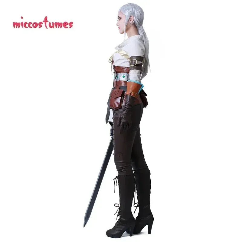 أزياء Miccostumes النسائية Game Hunt Ciri التأثيرية مع أحزمة وقفازات وحقائب لزي الهالوين النسائي