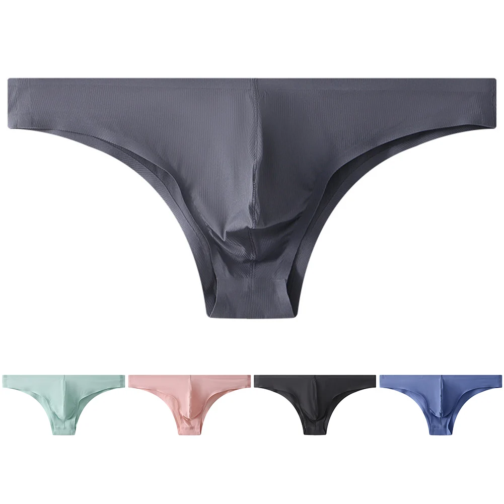 Ice Silk Men Sexy Briefs Bulge Pouch Panties Low-Rise Underwear Thin Breathable Peni Big Pouch Knickers Erotic Underpants