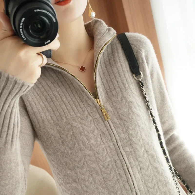 

Autumn Winter Knitted Sweater Cardigan Women Jumpers Zipper Jackets Chic Sweater Long Sleeve Slim Fit Coat Warm Tops New