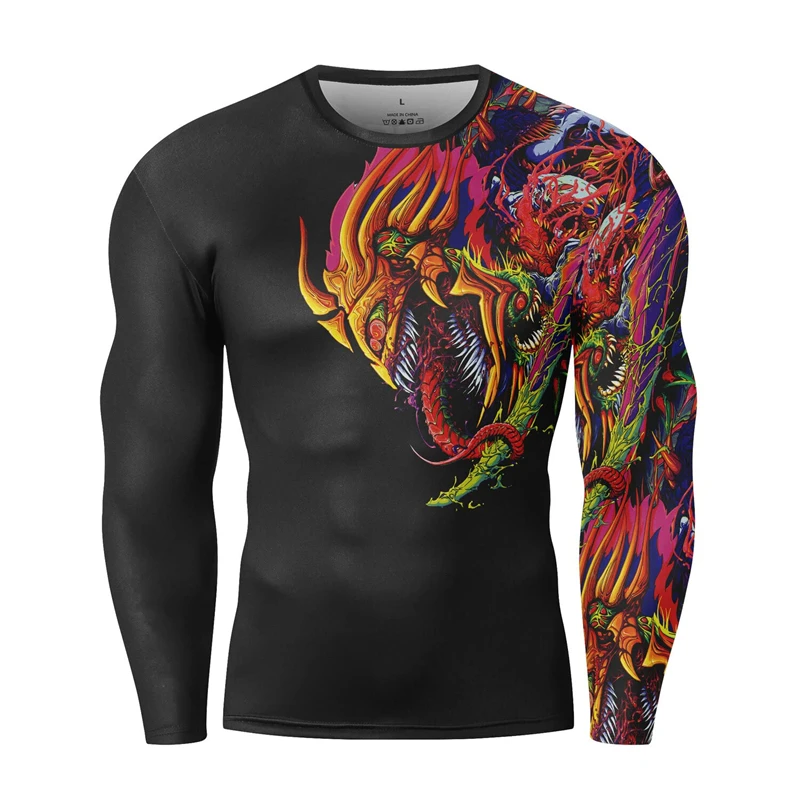 Mens Summer Autumn Casual 3D Print  Long Sleeve T Shirt Black O Neck Slim Fit Male Graphics Tees Top Hombre Ropa Fitness Tshirt