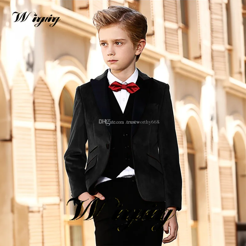 Velvet Boys Suit Three Piece Jacket Vest Pants Bow Tie Wedding Kids Tuxedo High Quality Blazer for Boys