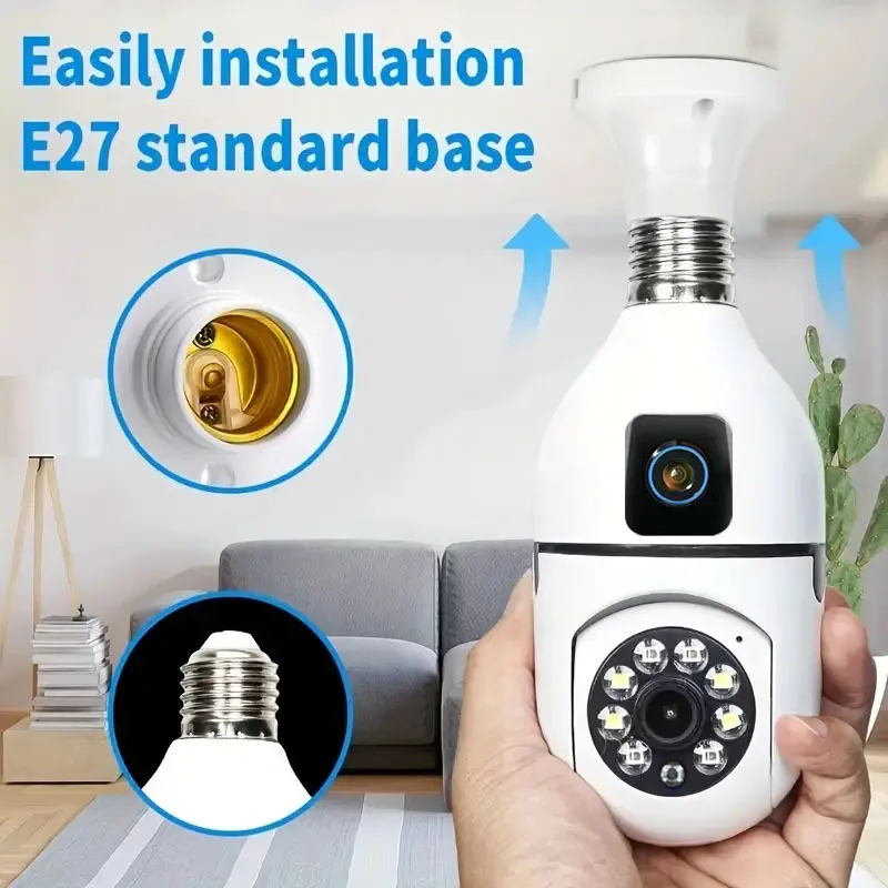 360° Panoramic Light Bulb PT Security Camera Dual Lens 2.4G WiFi Office Home CCTV Surveillance Motion Detection IP Two-way Audio
