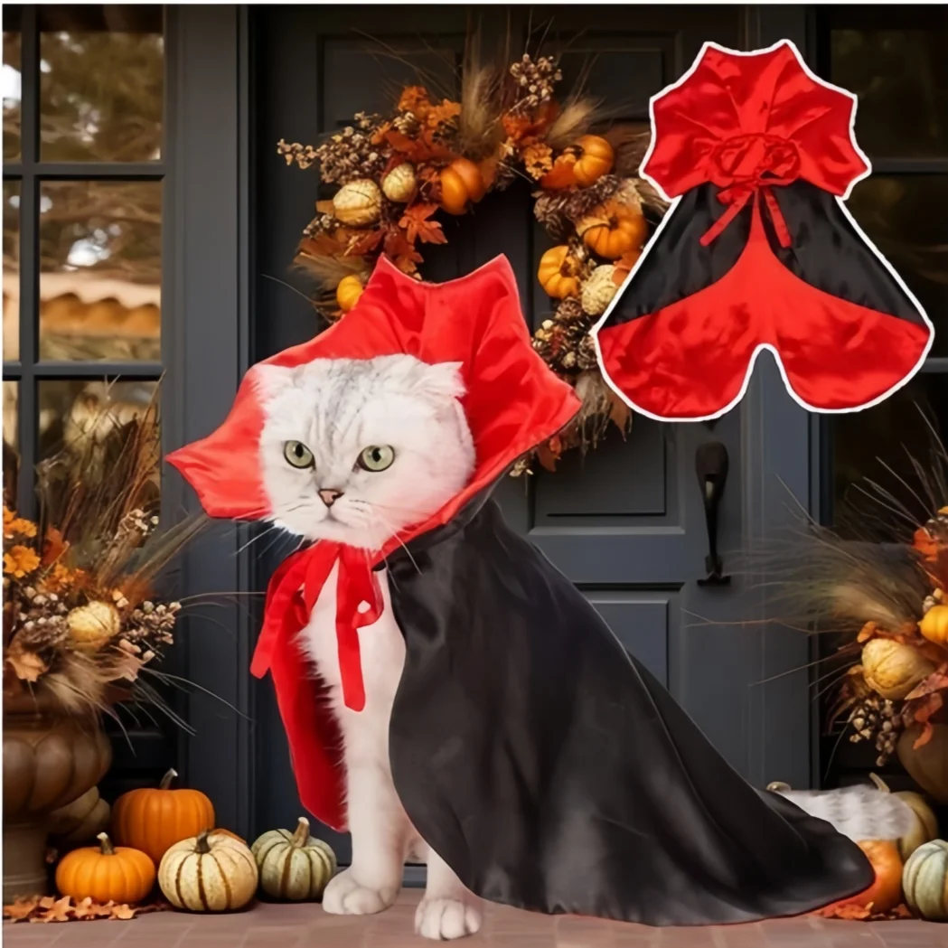 Halloween-Haustierumhang mit Fledermausflügeln, verstellbarer Vampirumhang für Welpen, Kätzchen, Hunde und Katzen, ideal für Cosplay-Partys und Feiertagsdekorationen. – Detail 3