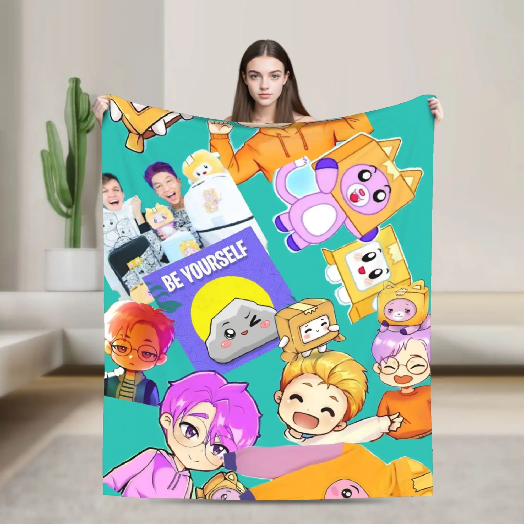 

Foxy Boxy and Rocky Lankybox Flannel Blanket Soft Throw Blanket for Bedroom Travel Office Funny Bedspread Sofa Bed Cover