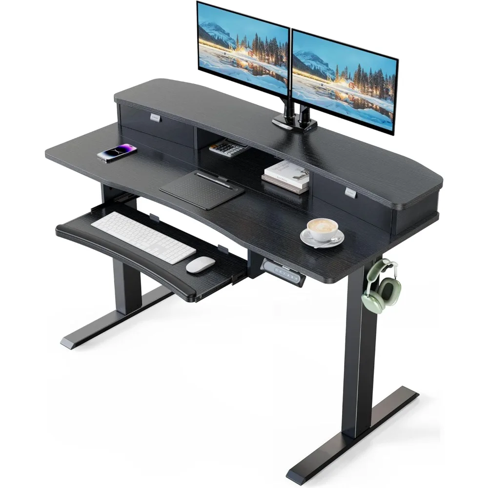 

48" x 26" Electric Standing Desk with 2 Drawers & 26.7" Large Keyboard Tray, C-Clamp Mount Compatible, Adjustable Computer Desk