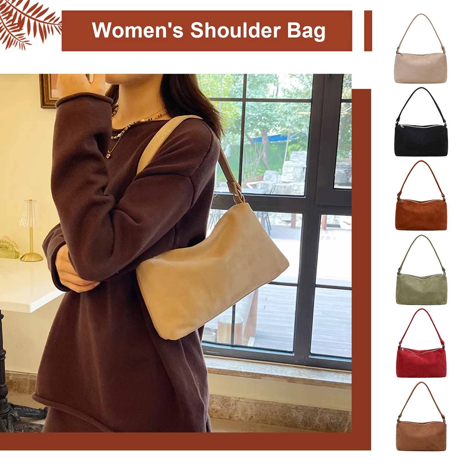 

Suede Retro Shoulder Bag Zipper Closure Small Square Bag Stylish Armpit Bag Travel Date Shopping Handbag