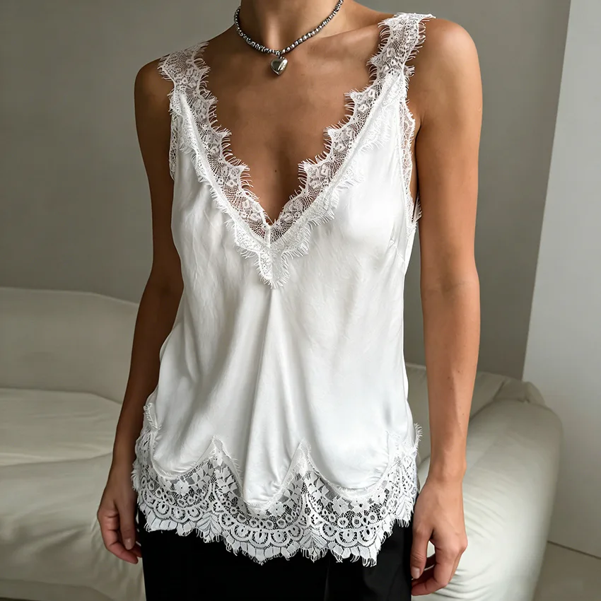 

2026 Spring and Summer New Lace Lace Sleeveless T-shirt Fashionable Sexy Temperament Top Women