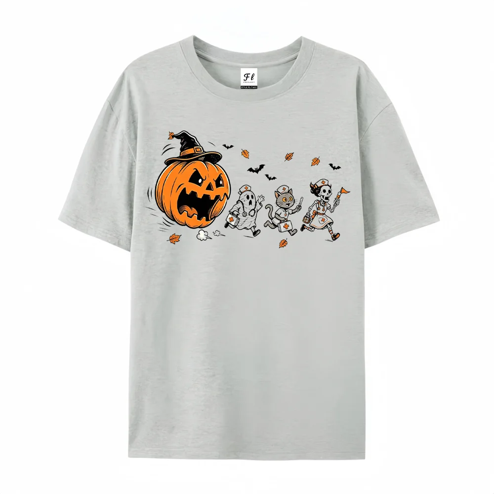 Unisex Halloween Cartoon Pumpkin Graphic Tee Ghost Skeleton Animal Print Crew Neck Short Sleeve Autumn Oversized T-shirt