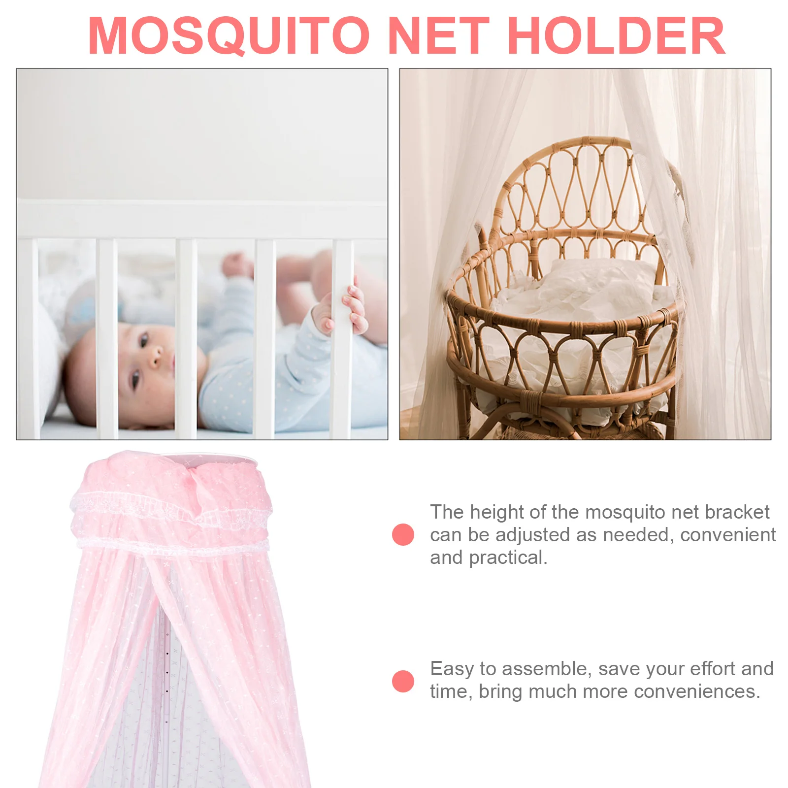 

1 set 1 Set Adjustable Baby Mosquito Net Stand Holder Bracket For Crib Cradle Bed Fence Easy Assembly Portable Net Rack For Baby