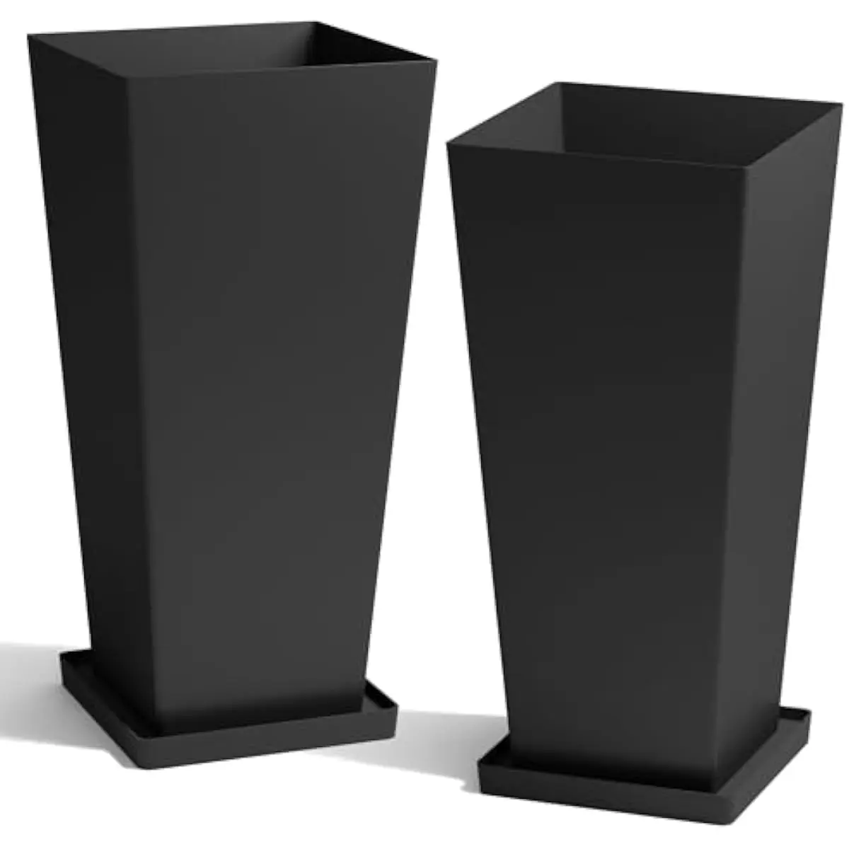 Large 28-inch Tapered Plant Pots Set of 2 – Heavy-Duty PP and Stone Powder Construction – Black Modern Design – Integrated Drain