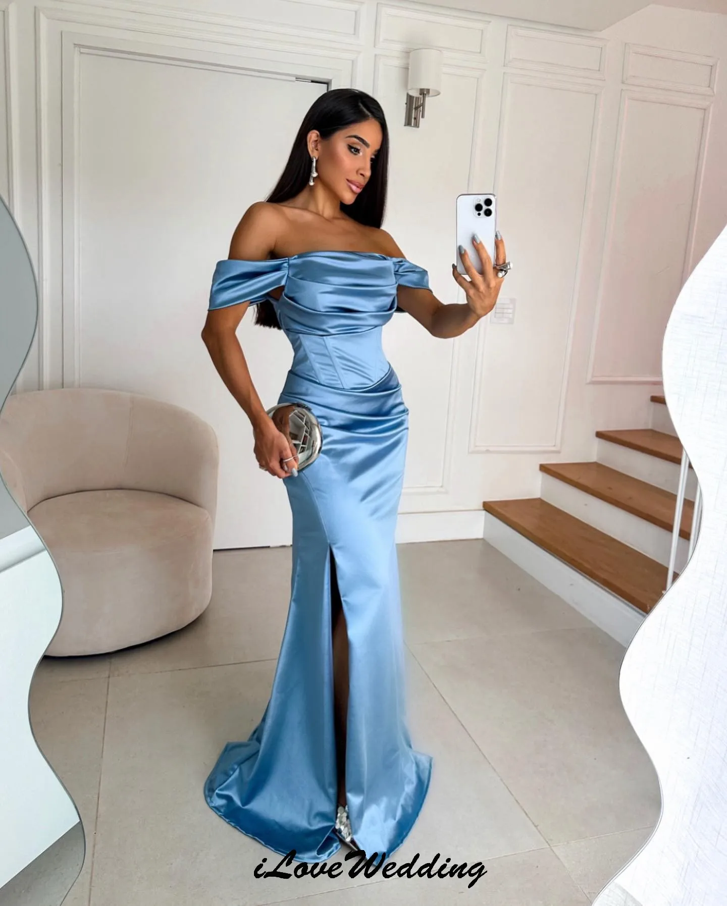 Vestido de dama de honor con hombros descubiertos, vestido de fiesta de boda para mujer, vestido de fiesta de sirena para invitados, largo hasta el suelo, personalizado, 2025