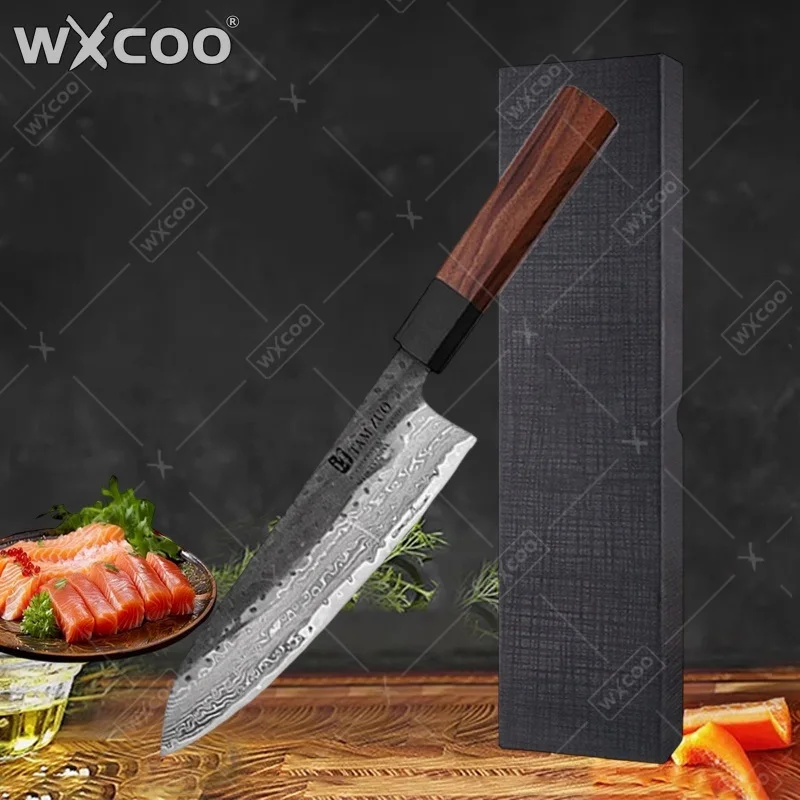 WXCOO Japanisches Kochmesser, Damaszener 67-Lagen Ultra-Klinge, Perfekt zum Schneiden, Santoku-Messer für Zuhause, Küchen-Schneidemesser