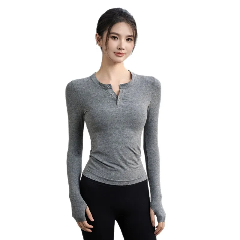 เสื้อโยคะแขนยาวสำหรับผู้หญิง รุ่นใหม่ประจำฤดูใบไม้ร่วง กระชับสัดส่วน แห้งเร็ว เหมาะสำหรับออกกำลังกาย พิลาทิส และฟิตเนส