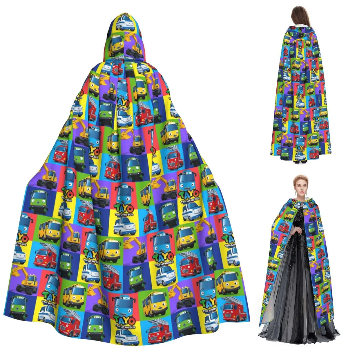 

Tayo Little Bus мультфильм длинный плащ с капюшоном ведьма средневековый костюм косплей накидка Хэллоуин вечеринка для взрослых унисекс