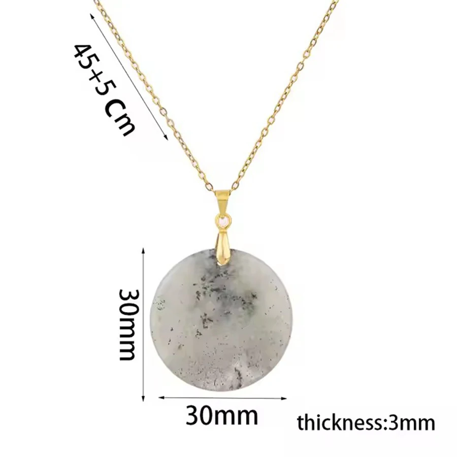 Natural Crystal Stone gemstone agate Circular plate Pendant Necklace Stainless Steel Chain Gemstone Jewelry