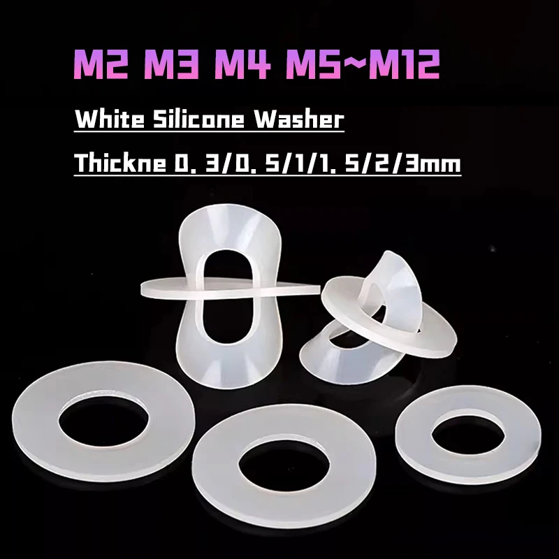 M2 M3 M4 M5 M6 M8 M10 M12 White Silicone Washer Sealing Ring Waterproof Flat Gasket High-temperature Shock-absorbing Washer