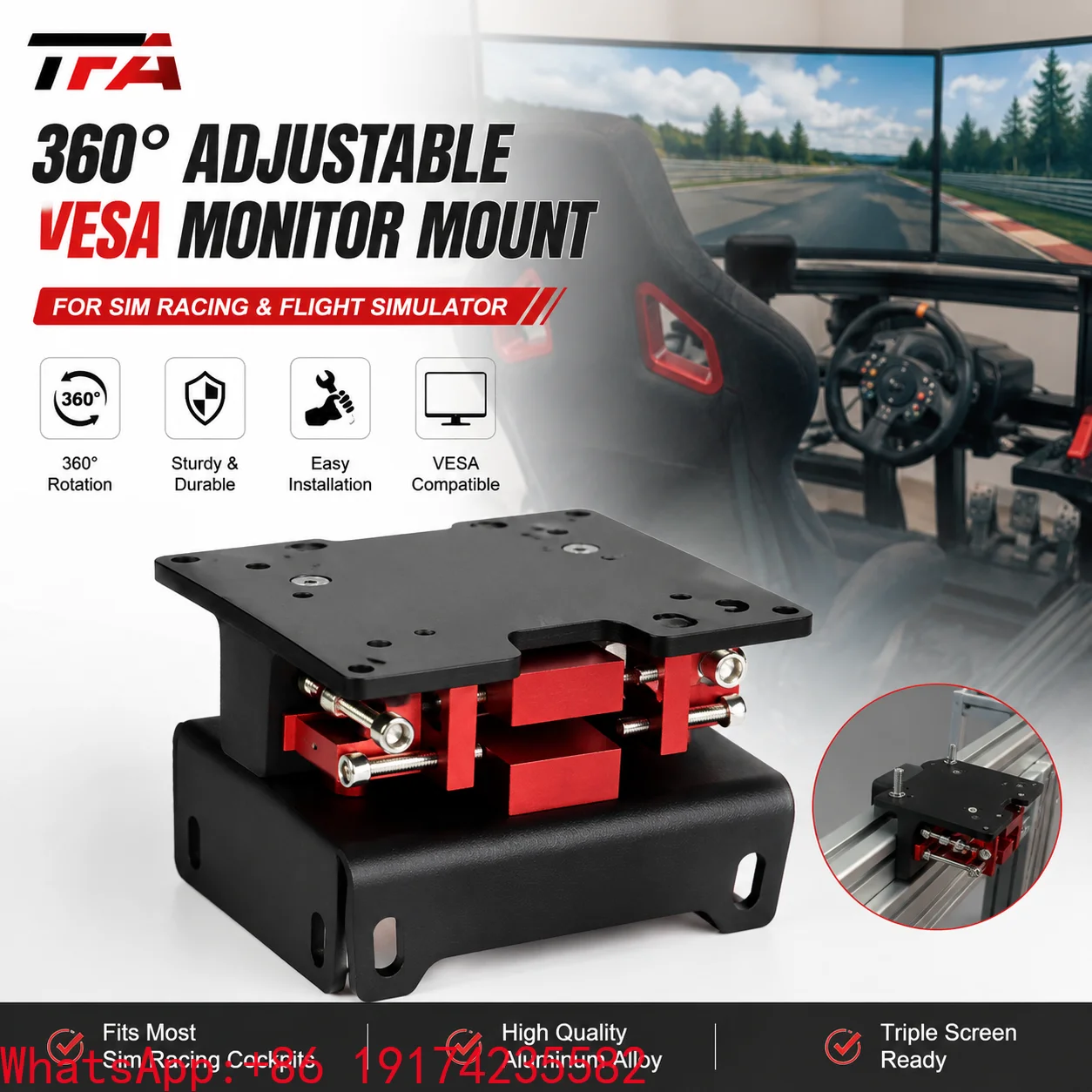 360°Adjustable Monitor Mount For Sim Racing Cockpit Triple Screen Simulator Bracket Compatible With 4040/4080 Aluminum Profile
