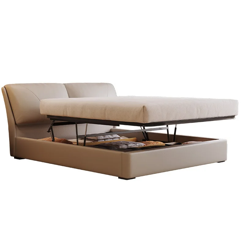 

Elephant ears modern simple master bedroom leather double storage high box light luxury soft bag Italian leather bed