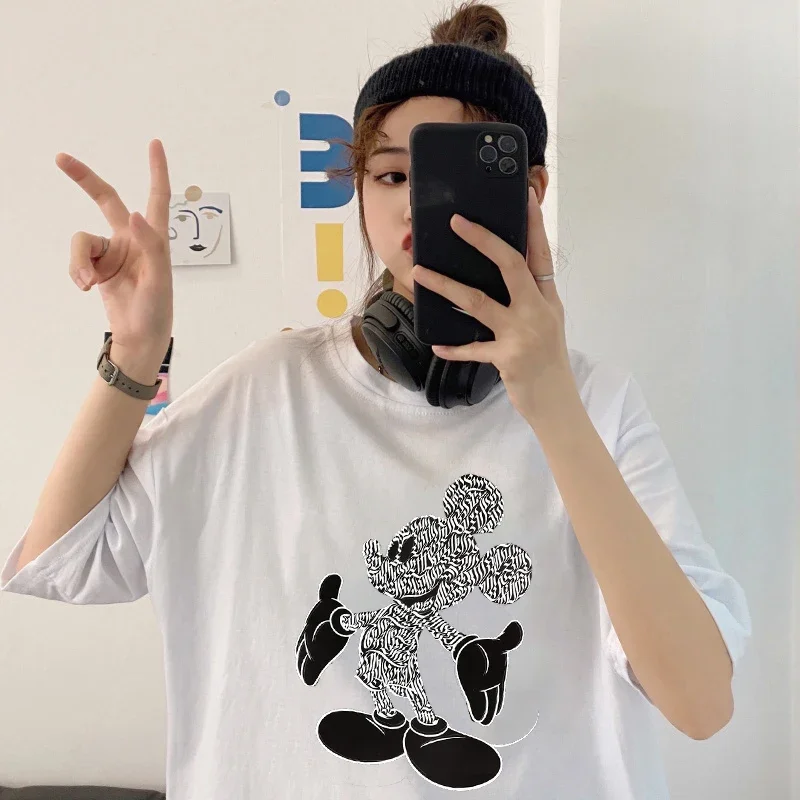 Camiseta de Mickey Mouse feminina, roupa Kawaii fofa, camiseta gráfica Anime, blusa da moda, verão, Y2k