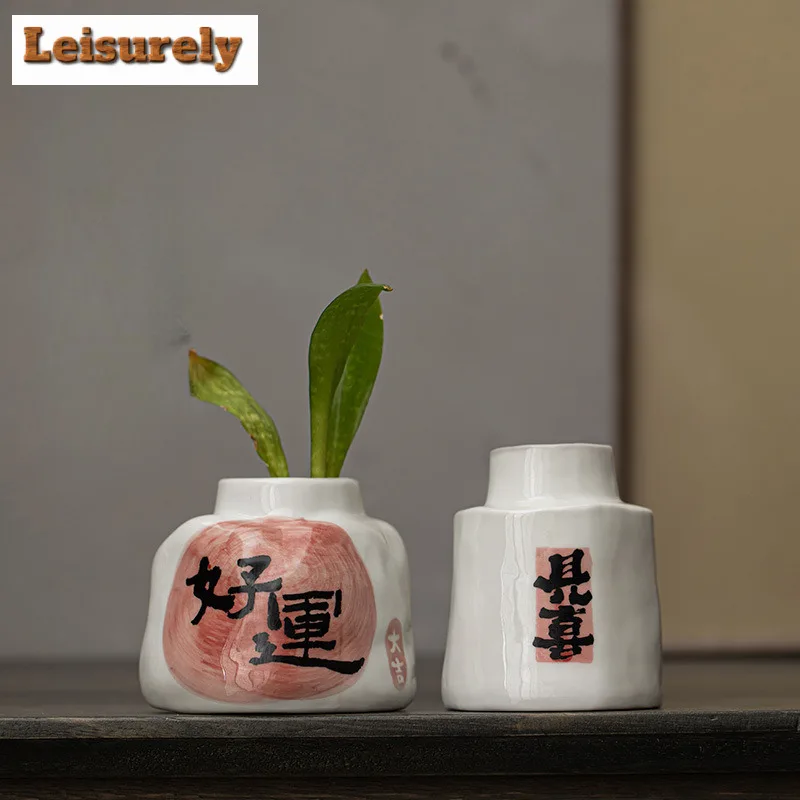 Chinese Style Handwritten Text Hydroponic Vase Handmade Home Decorations Plant Pot Household Flowerpot Chinese Tea Set Craft