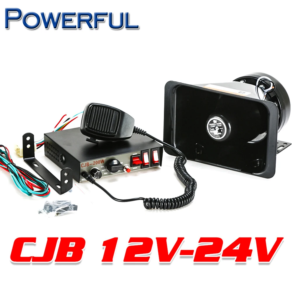 

200W 8 Tones CJB Loud Car Horn Police Fire Emergency Siren With Handheld Microphone Box Speaking Horn Alarm PA Speaker