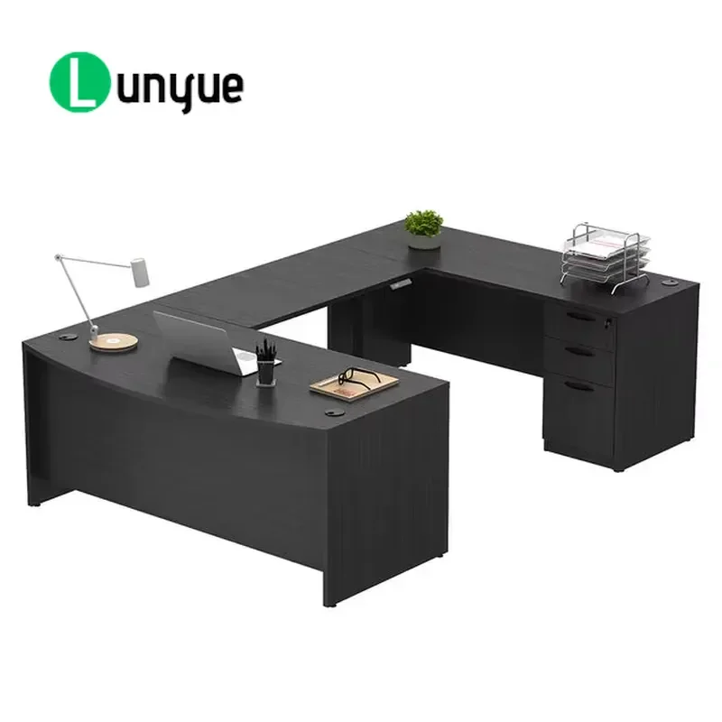 Ergonomic Self Adjusting U Shaped Wooden Desk for Office Home Computer Workstation Sturdy Modern Design Space Saving
