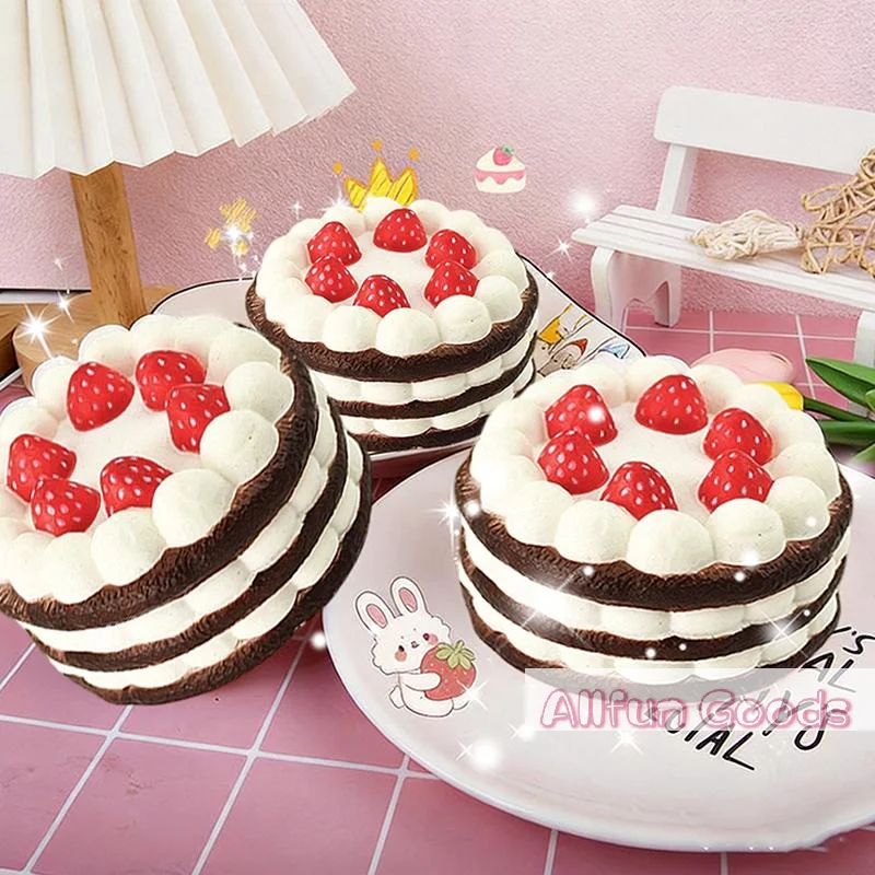 [T5]Soft Pressable Strawberry  Toy Kawaii Birthday Cake Shape Stress Relief Toy for Party Giveaways