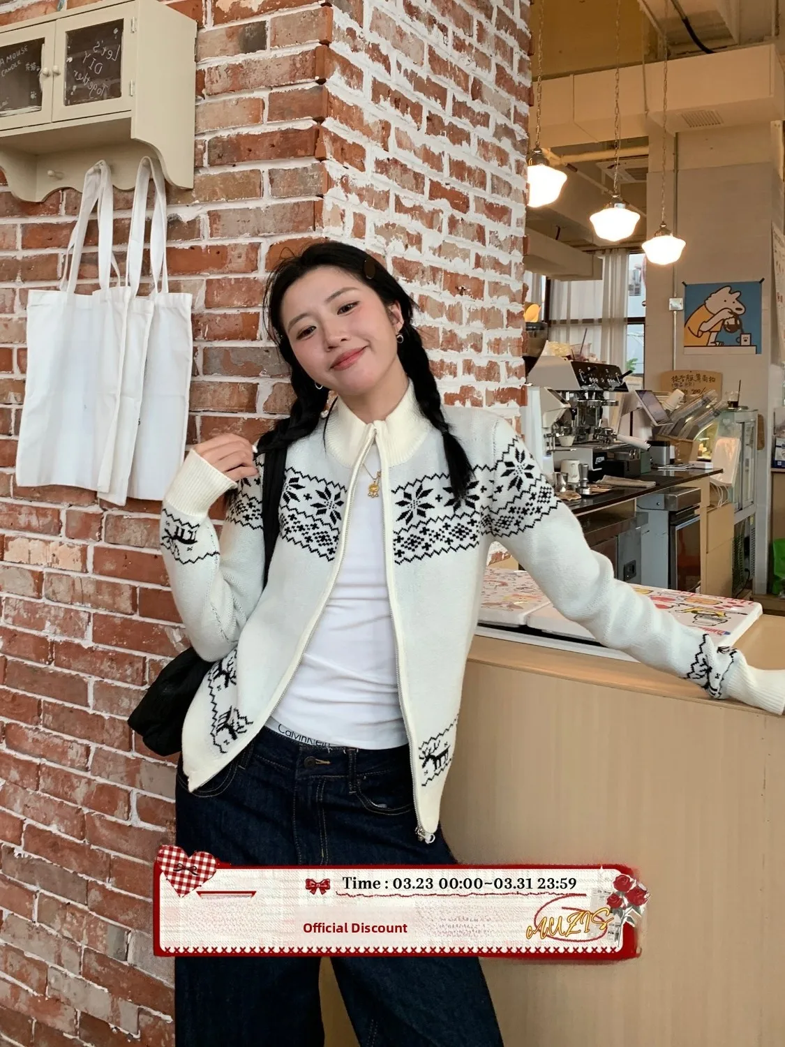 

Muziyang Iceland Travel S Fair Isle Vintage Knitted Sweater Women's Autumn Winter ort Fit Open Cardigan Cotton Blend Lo...