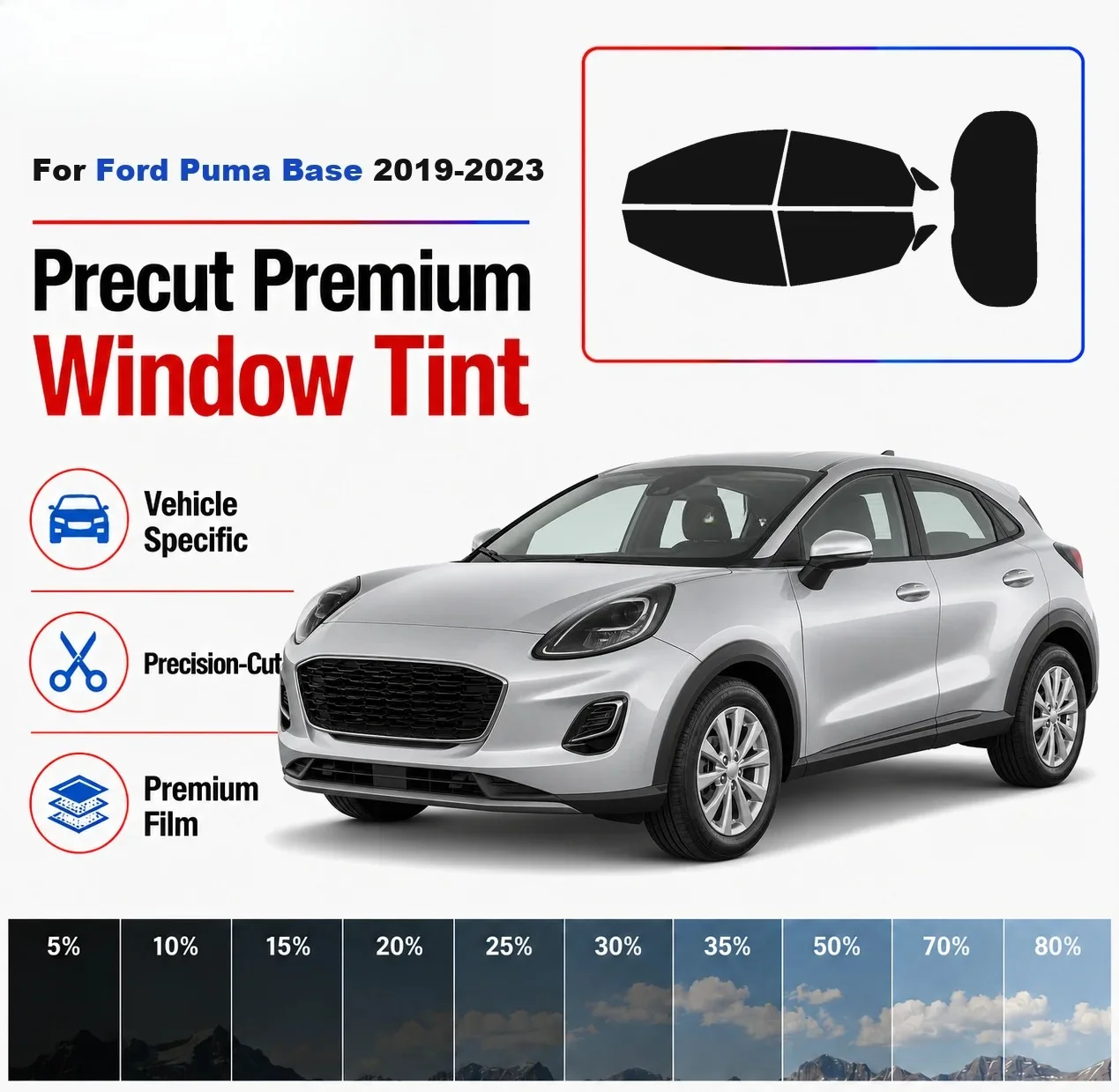 Premium Precut Window Tint Kit Front Rear Windows Rear Windshield For Ford Puma Base 2019-2023 Complete Set Nano Ceramic Film